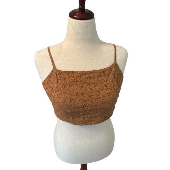 American Eagle tank crop bra top brown eyelet size XL -  NWOT - Picture 4 of 7